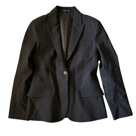 Theory Tailor Gabe B Wool Blend Blazer Black 6 Corpcore Career Academia Office - Picture 1 of 6